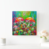 Waterverf Abstracte paddenstoelen Vierkante Klok (Huis)