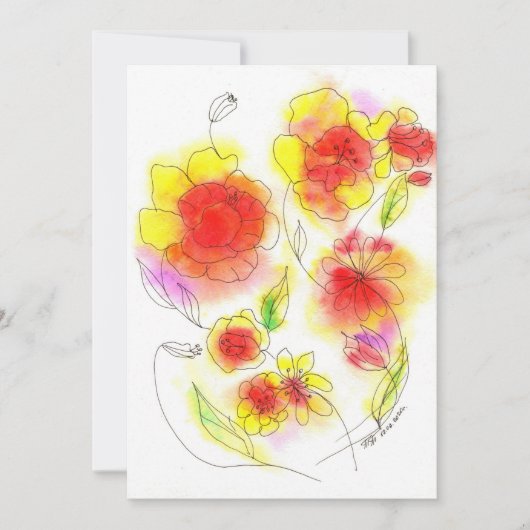 Waterverf abstracte rode en gele bloemen (Voorkant)