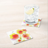 Waterverf abstracte rode en gele bloemen kartonnen onderzetters (Insitu)