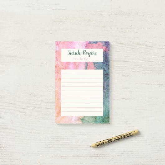 Waterverf Abstracte roze basiswinkel Post-it® Notes (Op bureau)