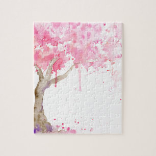 Waterverf abstracte roze boom, kersenboom legpuzzel