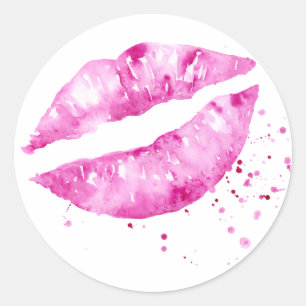 Waterverf abstracte roze lippen ronde sticker