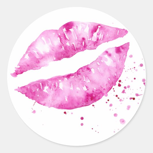 Waterverf abstracte roze lippen ronde sticker (Voorkant)