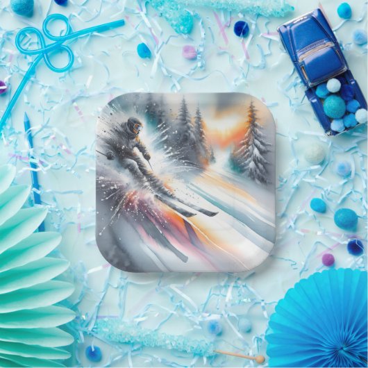 Waterverf Abstracte skiër Papieren Bordje (Feest)