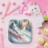 Waterverf Abstracte skiër Papieren Bordje (Feest)