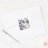 Waterverf Abstracte skiër Vierkante Sticker (Envelop)