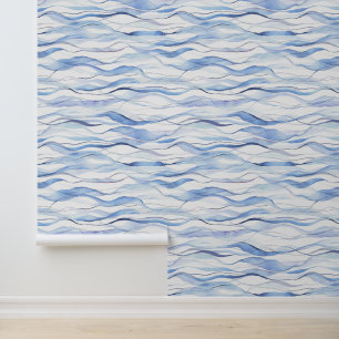 Waterverf Abstracte Tinten Blauwe Zee Golven Behang