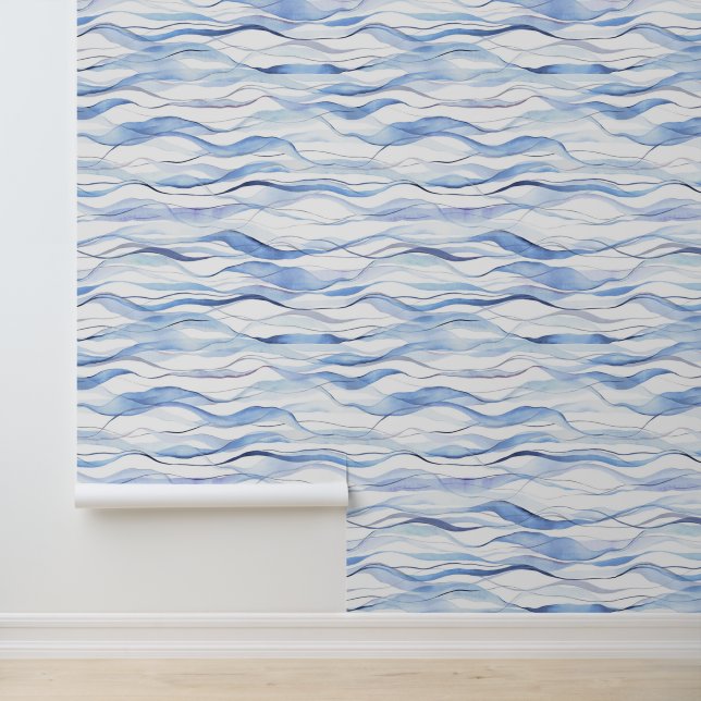Waterverf Abstracte tinten van Blue Zee Waves Behang (Applicatie)