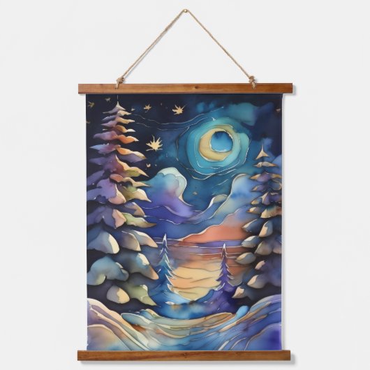 Waterverf Abstracte winterscène Kerst Hangend Wandkleed (Voorkant)