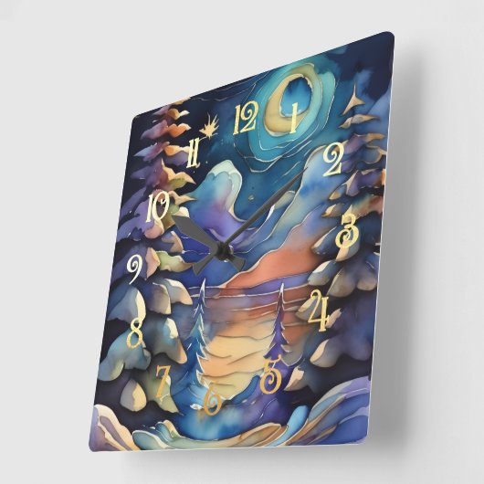 Waterverf Abstracte winterscène Kerst Vierkante Klok (Hoek)