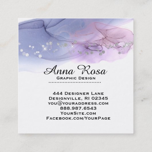 *~* Waterverf Abstracte Zilver Glitter Moderne Kun Vierkante Visitekaartje (Achterkant)