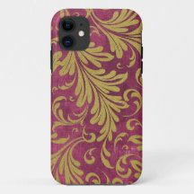 Waterverf Acanthus Bladeren Paars Magenta Goud