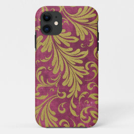 Waterverf Acanthus Bladeren Paars Magenta Goud iPhone 11 Hoesje