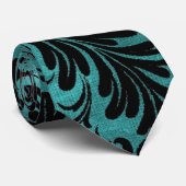 Waterverf Acanthus laat Aqua Turquoise zwart achte Stropdas (Opgerold)