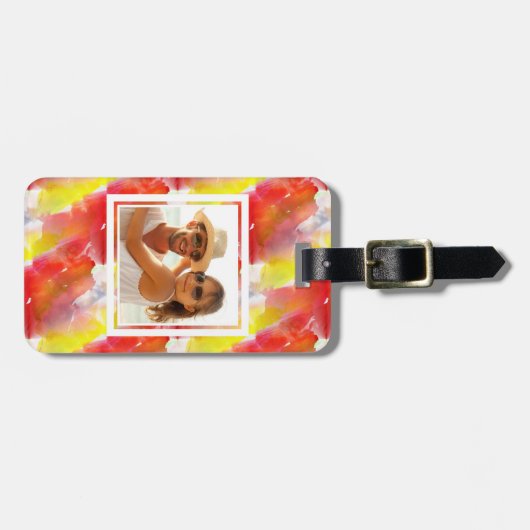 Waterverf achtergrond aangepaste fotoontwerp bagagelabel (Voorkant horizontaal)