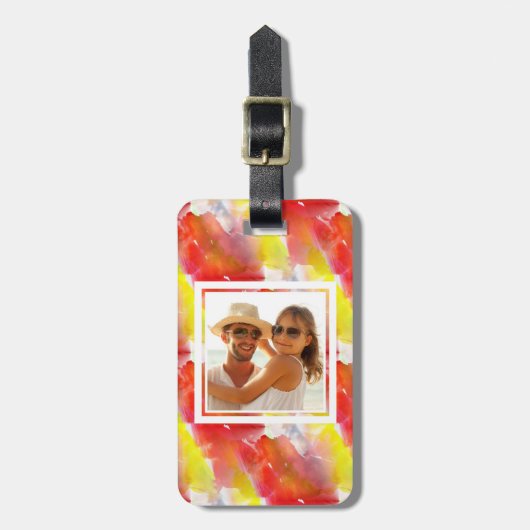 Waterverf achtergrond aangepaste fotoontwerp bagagelabel (Voorkant verticaal)