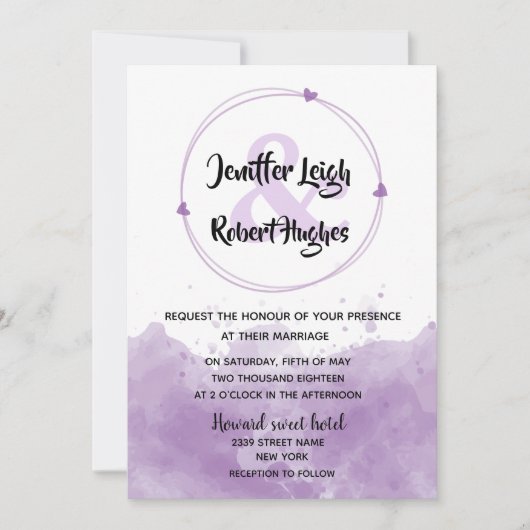 Waterverf achtergrond lavender bruiloft kaart (Voorkant)