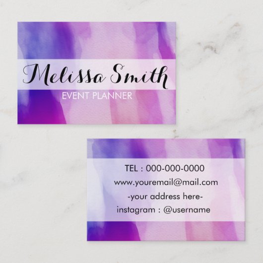 Waterverf Achtergrond Paarse roze visitekaartje (Voorkant / Achterkant)