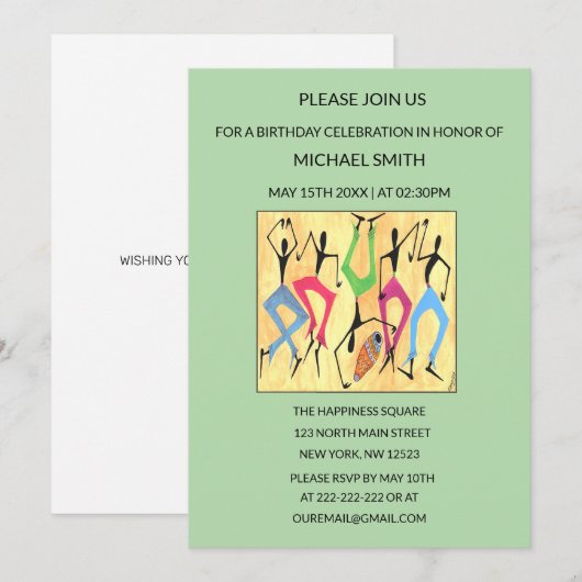 Waterverf, acrobatische dansviering verjaardag kaart (Voorkant / Achterkant)