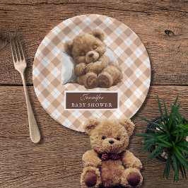 Waterverf Adorable Teddydbeer Baby Shower Papieren Bordje