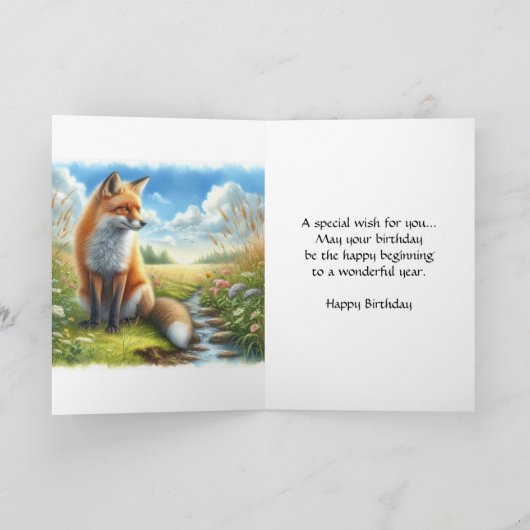 Waterverf Adult Red Fox door Stream Verjaardag Kaa Kaart (Binnen)