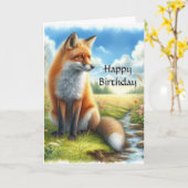 Waterverf Adult Red Fox door Stream Verjaardag Kaa Kaart (Gele Bloem)