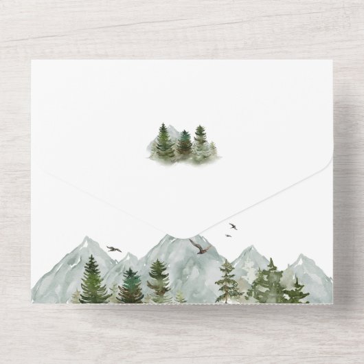 Waterverf Adventure Forest Baby shower All In One Uitnodiging (Achterkant)