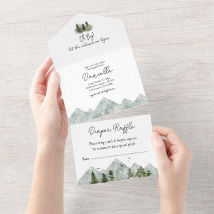 Waterverf Adventure Forest Baby shower All In One Uitnodiging