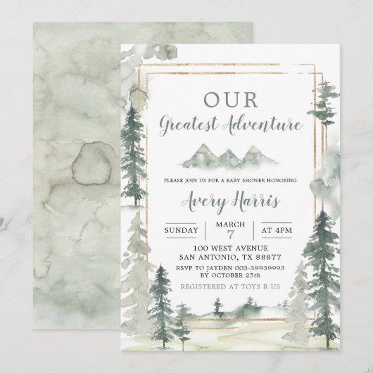 Waterverf Adventure Forest Pine Tree Baby shower Kaart (Voorkant / Achterkant)