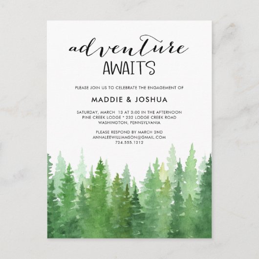 Waterverf Adventure wacht op Forest Verloving Inv Briefkaart (Voorkant)