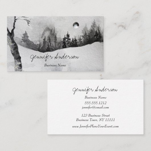 Waterverf Adventure Woodland Moon Pine Forest Visitekaartje (Voorkant / Achterkant)