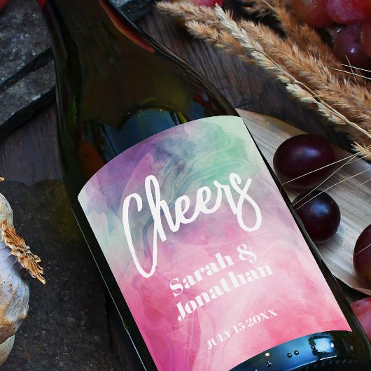 Waterverf Aesthetisch Abstract Roze Paars huwelijk Wijn Etiket