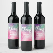 Waterverf Aesthetisch Abstract Roze Paars huwelijk Wijn Etiket (Flessen)