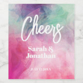 Waterverf Aesthetisch Abstract Roze Paars huwelijk Wijn Etiket (Enkel label)