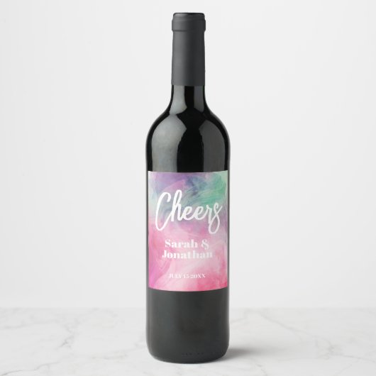 Waterverf Aesthetisch Abstract Roze Paars huwelijk Wijn Etiket (Voorkant)