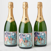 Waterverf Afbeelding Afstuderen Sparkling Wijnetiket (Flessen)