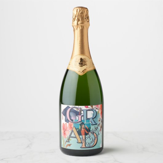 Waterverf Afbeelding Afstuderen Sparkling Wijnetiket (Voorkant)
