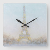 Waterverf | Afbeelding Eiffel Towe Vierkante Klok (Voorkant)