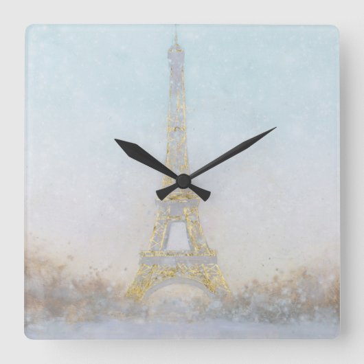 Waterverf | Afbeelding Eiffel Towe Vierkante Klok (Voorkant)