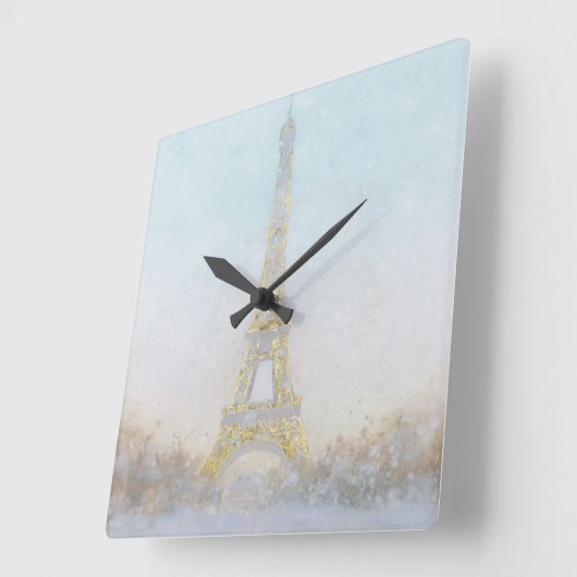Waterverf | Afbeelding Eiffel Towe Vierkante Klok (Hoek)