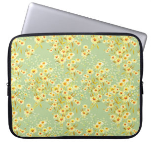 Waterverf afbeelding van daisy bloemen op een lich laptop sleeve