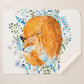 waterverf afbeelding van een slapende vos, rode vo sherpa deken (Voorkant (horizontaal))