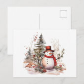 Waterverf afbeelding van een sneeuwman in een pet  briefkaart (Voorkant / Achterkant)