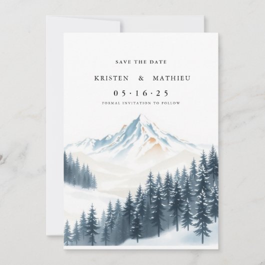 Waterverf afdrukbare berg save the date (Voorkant)