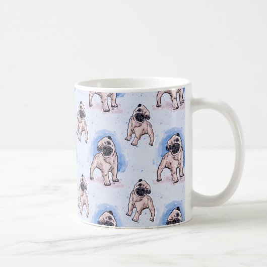 Waterverf afdrukken, Pug Dog, een Pug Mok (Rechts)