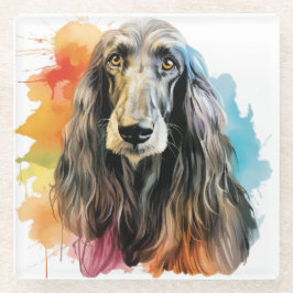  WATERVERF AFGHAANSE HOUND GEZICHT GLAZEN ONDERZETTER