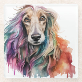  WATERVERF AFGHAANSE HOUND GEZICHT GLAZEN ONDERZETTER