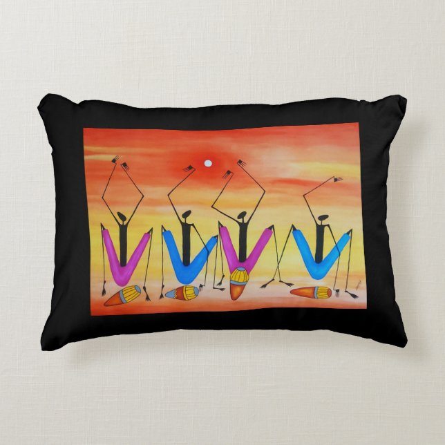 Waterverf African Art Summer Festival Muziek Accent Kussen (Voorkant)