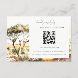 Waterverf Afrikaans Landschap Bruiloft RSVP QR Cod Informatiekaartje