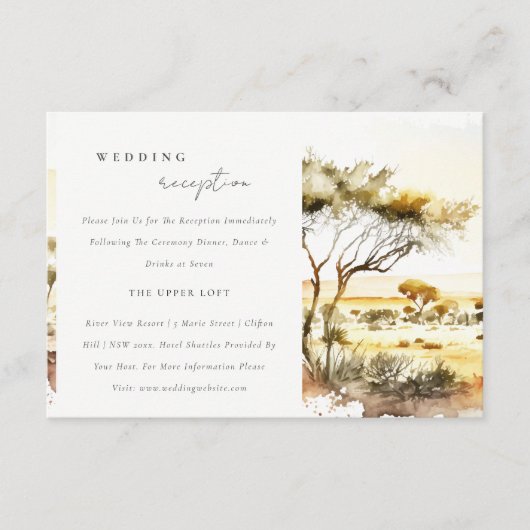 Waterverf Afrikaans Landschap Huwelijksreceptie Informatiekaartje (Voorkant)